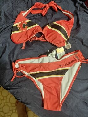 NHL Red Swim Bikini with Black, Yellow & White Stripe Accents